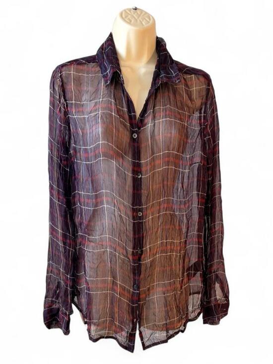 BDG Tops - Bdg see through purple plaid button...